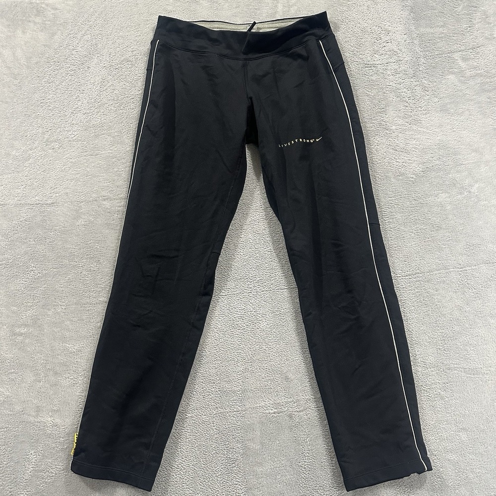Nike Leggings Women Small Livestrong Cycling Gym Activewear Black Ankle Zip VTG